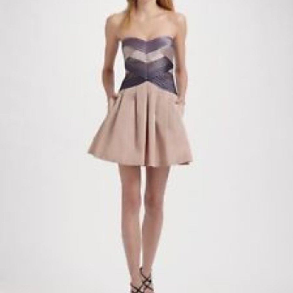 BCBGMaxAzria Strapless Hana Taffeta Dress 0
